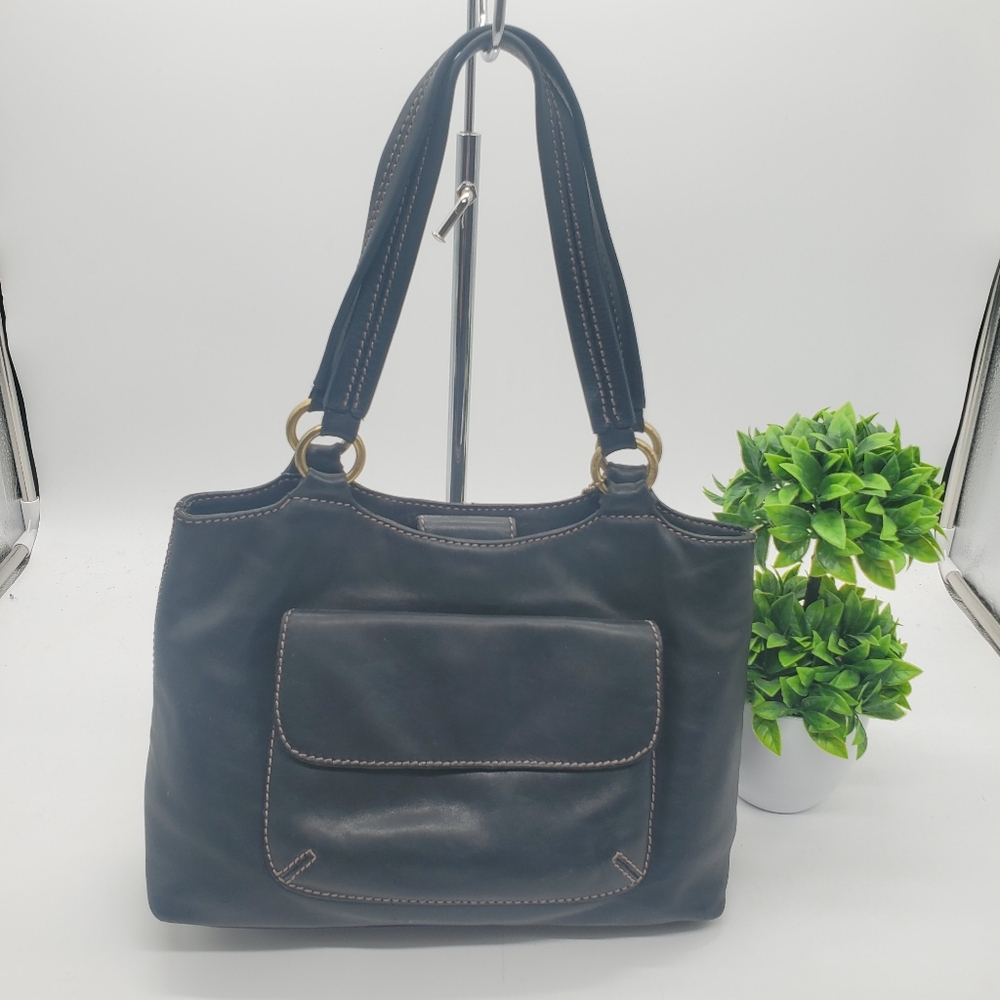 โโ Vintage 90's Fossil Leather Shoulder Bag Black 75082
